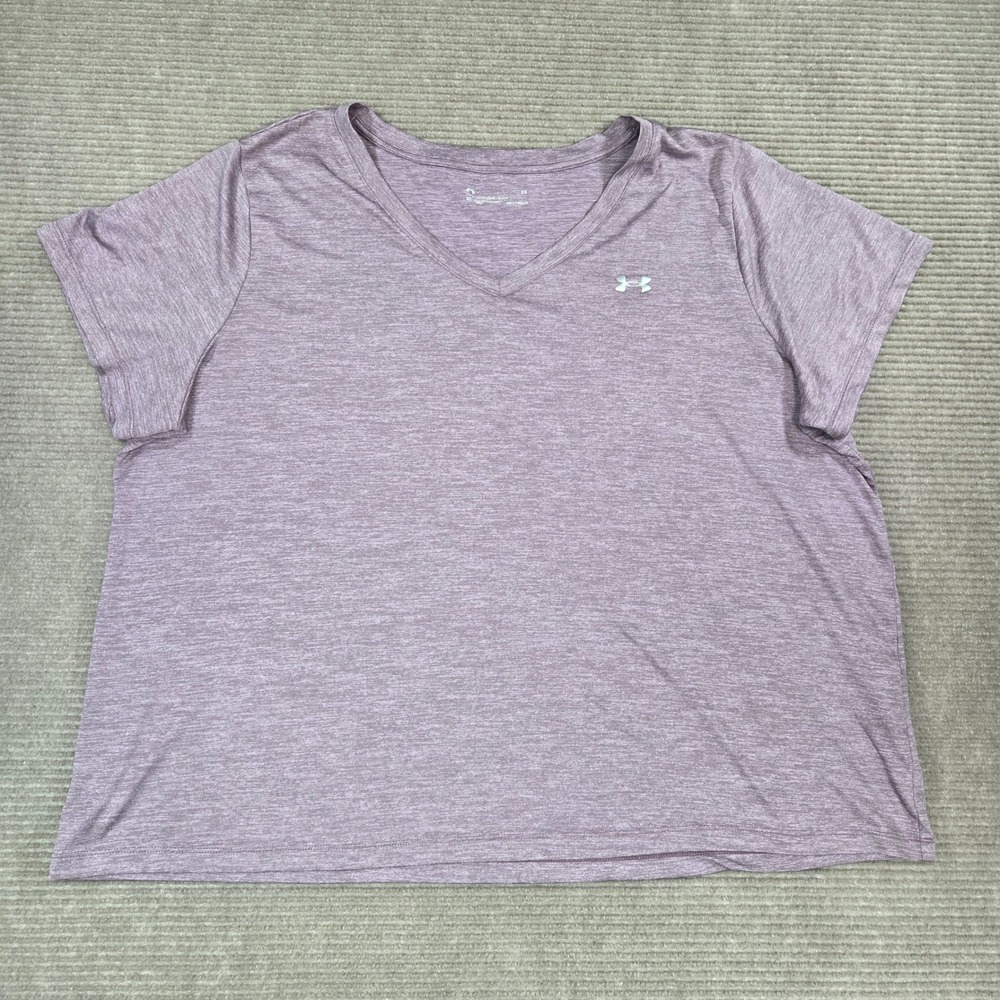 Under Armour Womens 2X Purple Heathered HeatGear V-Neck Short Sleeve T-Shirt